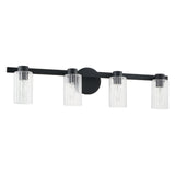 Bedminster 30-inch 4-light Matte Black Vanity Light with Clear Ribbed Glass Shades