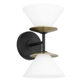 Tremolo 11-inch 2-light Matte Black and Champagne Gold Vanity Light with Etched Opal Glass
