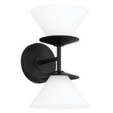 Tremolo 11-inch 2-light Matte Black and Champagne Gold Vanity Light with Etched Opal Glass