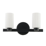 Bedminster 14-inch 2-light Matte Black Vanity Light with Etched Opal Ribbed Glass Shades