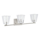 Valentin 24-inch 3-light Brushed Nickel Vanity Light with Clear Pressed Glass Shades