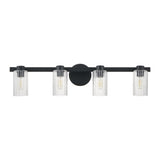 Bedminster 30-inch 4-light Matte Black Vanity Light with Clear Ribbed Glass Shades
