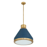 Doyle 18-inch 1-light Natural Brass Pendant Light with Matte Blue Metal Shade