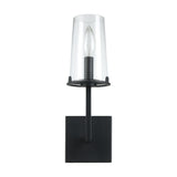 Jared 13-inch 1-light Matte Black Vanity Light with Clear Glass Shade