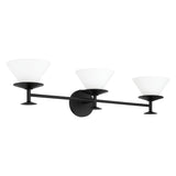 Tremolo 33-inch 3-light Matte Black and Champagne Gold Vanity Light with Etched Opal Glass