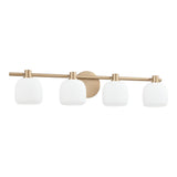 Valentina 30-inch 4-light Champagne Gold Vanity Light with Etched Opal Glass Shades