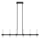 Ristretto 50-inch 12-light Matte Black LED Linear Chandelier with Clear Ribbed and White Acrylic Shades