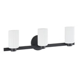 Bedminster 24-inch 3-light Matte Black Vanity Light with Etched Opal Ribbed Glass Shades