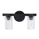Bedminster 14-inch 2-light Matte Black Vanity Light with Clear Ribbed Glass Shades