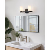 Bedminster 14-inch 2-light Matte Black Vanity Light with Etched Opal Ribbed Glass Shades