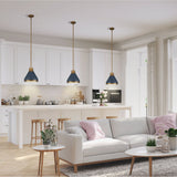Doyle 13-inch 1-light Natural Brass Pendant Light with Matte Blue Metal Shade