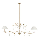 Presley 56-inch 2-light Champagne Gold Linear Chandelier with Clear Glass Drops and White Linen Shades