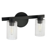 Bedminster 14-inch 2-light Matte Black Vanity Light with Clear Ribbed Glass Shades
