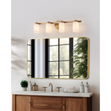 Bedminster 30-inch 4-light Champagne Gold Vanity Light with Etched Opal Ribbed Glass Shades