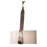 Black-Natural Linen Shade-Antique Brass Accent-British Brown Leather Saratoga Sconce by Hubbardton Forge
