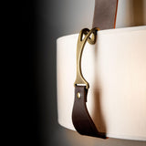 Black-Natural Linen Shade-Antique Brass Accent-British Brown Leather Saratoga Sconce by Hubbardton Forge