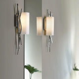 BRINDILLE VERTICAL WALL SCONCE BY HUBBARDTON FORGE, FINISH: WHITE, BRONZE, DARK SMOKE-HUBBARDTON FORGE, , BLACK, OIL RUBBED BRONZE, NATURAL IRON-HUBBARDTON FORGE, VINTAGE PLATINUM-HUBBARDTON FORGE, SOFT GOLD-HUBBARDTON FORGE, STERLING-HUBBARDTON FORGE, MODERN BRASS, INK, POSITION: LEFT, RIGHT, OPAL GLASS, | CASA DI LUCE LIGHTING