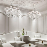 Chrome-Ivory Boa Chandelier in Living Room