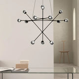 Proton Alpha Chandelier By Sonneman Lighting, Finish: Polished Black Nickel, Lens Type: Smoke Glass