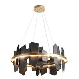 ARDESIA CIRCULAR LED PENDANT BY HUBBARDTON FORGE, FINISH: MODERN BRASS; ACCENT SLATE, | CASA DI LUCE LIGHTING