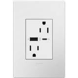 White Adorne 15A Tamper Resistant Ultra Fast USB Type A/C Outlet by Legrand Adorne
