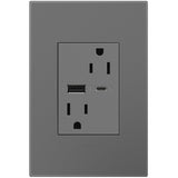 Magnesium Adorne 15A Tamper Resistant Ultra Fast USB Type A/C Outlet by Legrand Adorne