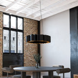 Akira Chandelier by Kuzco - Black gold small/medium, White Canopy hanging in dining room