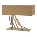 BRINDILLE TABLE LAMP BY HUBBARDTON FORGE, FINISH: MODERN BRASS; SHADE: DOESKIN SUEDE, | CASA DI LUCE LIGHTING