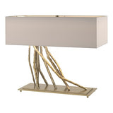 BRINDILLE TABLE LAMP BY HUBBARDTON FORGE, FINISH: MODERN BRASS; SHADE: FLAX, | CASA DI LUCE LIGHTING