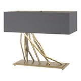 BRINDILLE TABLE LAMP BY HUBBARDTON FORGE, FINISH: MODERN BRASS; SHADE: MEDIUM GREY, | CASA DI LUCE LIGHTING