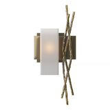 BRINDILLE VERTICAL WALL BY HUBBARDTON FORGE, FINISH: MODERN BRASS; POSITION: LEFT, OPAL GLASS, | CASA DI LUCE LIGHTING
