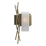 BRINDILLE VERTICAL WALL BY HUBBARDTON FORGE, FINISH: MODERN BRASS; POSITION: RIGHT, OPAL GLASS, | CASA DI LUCE LIGHTING