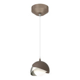 BROOKLYN DOUBLE SHADE LOW VOLTAGE MINI PENDANT BY HUBBARDTON FORGE, FINISH: BRONZE, ACCENT: STERLING, OPAL GLASS, | CASA DI LUCE LIGHTING