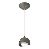 BROOKLYN DOUBLE SHADE LOW VOLTAGE MINI PENDANT BY HUBBARDTON FORGE, FINISH: DARK SMOKE; ACCENT: BLACK, OPAL GLASS, | CASA DI LUCE LIGHTING