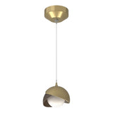 BROOKLYN DOUBLE SHADE LOW VOLTAGE MINI PENDANT BY HUBBARDTON FORGE, FINISH: MODERN BRASS; ACCENT: BRONZE, OPAL GLASS, | CASA DI LUCE LIGHTING