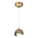 BROOKLYN DOUBLE SHADE LOW VOLTAGE MINI PENDANT BY HUBBARDTON FORGE, FINISH: MODERN BRASS; ACCENT: DARK SMOKE, OPAL GLASS, | CASA DI LUCE LIGHTING