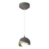 BROOKLYN DOUBLE SHADE LOW VOLTAGE MINI PENDANT BY HUBBARDTON FORGE, FINISH: NATURAL IRON, ACCENT: SOFT GOLD, OPAL GLASS, | CASA DI LUCE LIGHTING