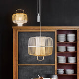 Bamboo Square Pendant Light By Forestier, Size: Medium, Finish: White, , | Casa Di Luce Lighting