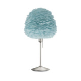 Eos Evia Table Lamp by Umage – Medium, Lampshade Blue, Table stand Brushed Steel installed in the living room or bedroom