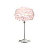Eos Evia Table Lamp by Umage – Mini, Lampshade Rose, Table stand Brushed Steel installed in the living room or bedroom