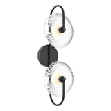 Hera Wall Sconce by Alora Mood - Double, Matte Black/Clear Ribbed Glass