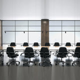 Iris Linear Suspension By Egoluce Black Hanging in Conference Hall