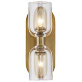Lucian Double Wall Sconce By Alora, Finish: Vintage Brass, Shade Material: Clear Glass