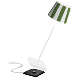 Poldina Lido Battery Operated Table Lamp By Zafferano Finish White With Green Stripes