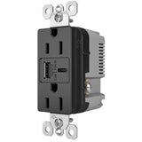 Black Radiant 15A Tamper Resistant Ultra Fast USB Type A/C Outlet by Legrand Radiant