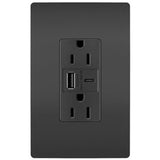 Black Radiant 15A Tamper Resistant Ultra Fast USB Type A/C Outlet by Legrand Radiant
