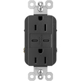 Black Radiant 15A Tamper Resistant Ultra Fast USB Type C/C Outlet by Legrand Radiant