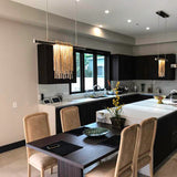 Satin Nickel Trapeze Pendant Light in Dining Room