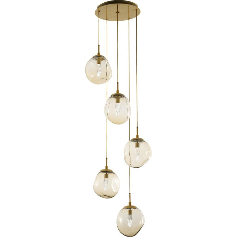 Aster 5 Light Pendant by Hammerton, Color: Floret Crystal with Bronze Glass-Hammerton Studio, Finish: Gilded Brass,  | Casa Di Luce Lighting