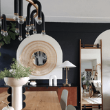 Whit chandelier in dinning room